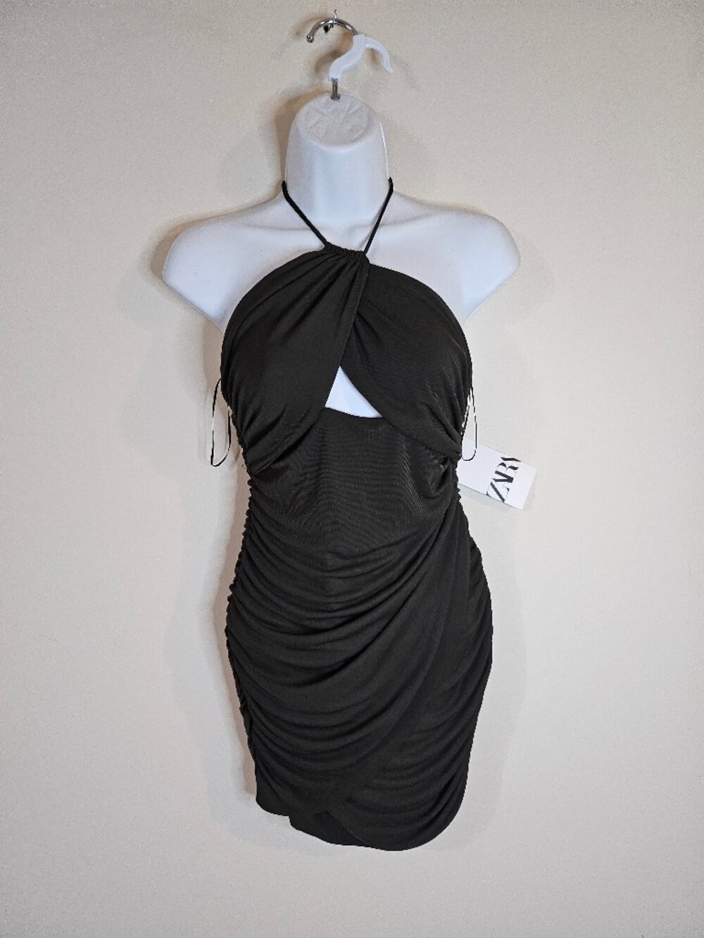 Zara Ruched Brown Halter Mini Dress - Size S